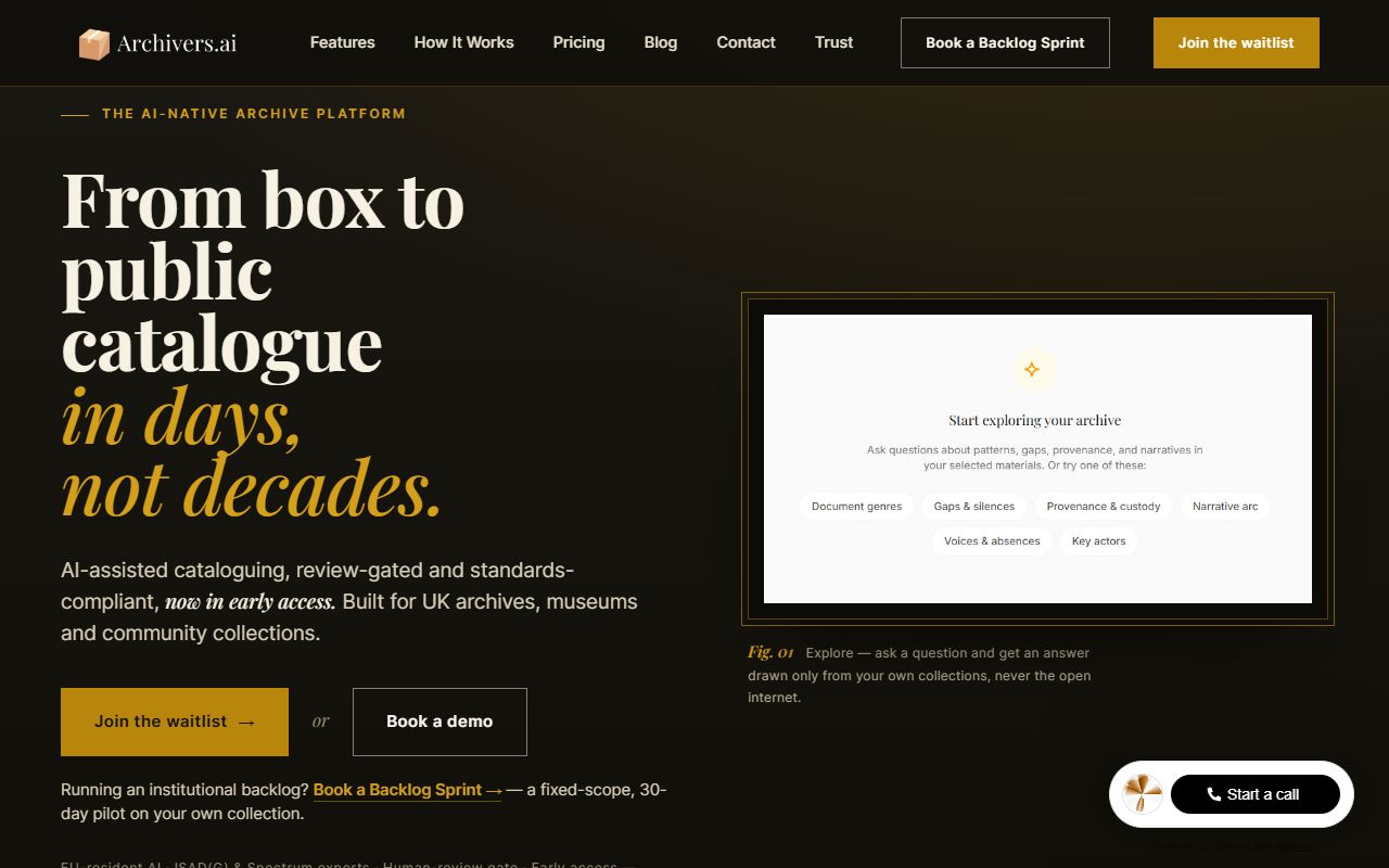 The Archivers.ai homepage